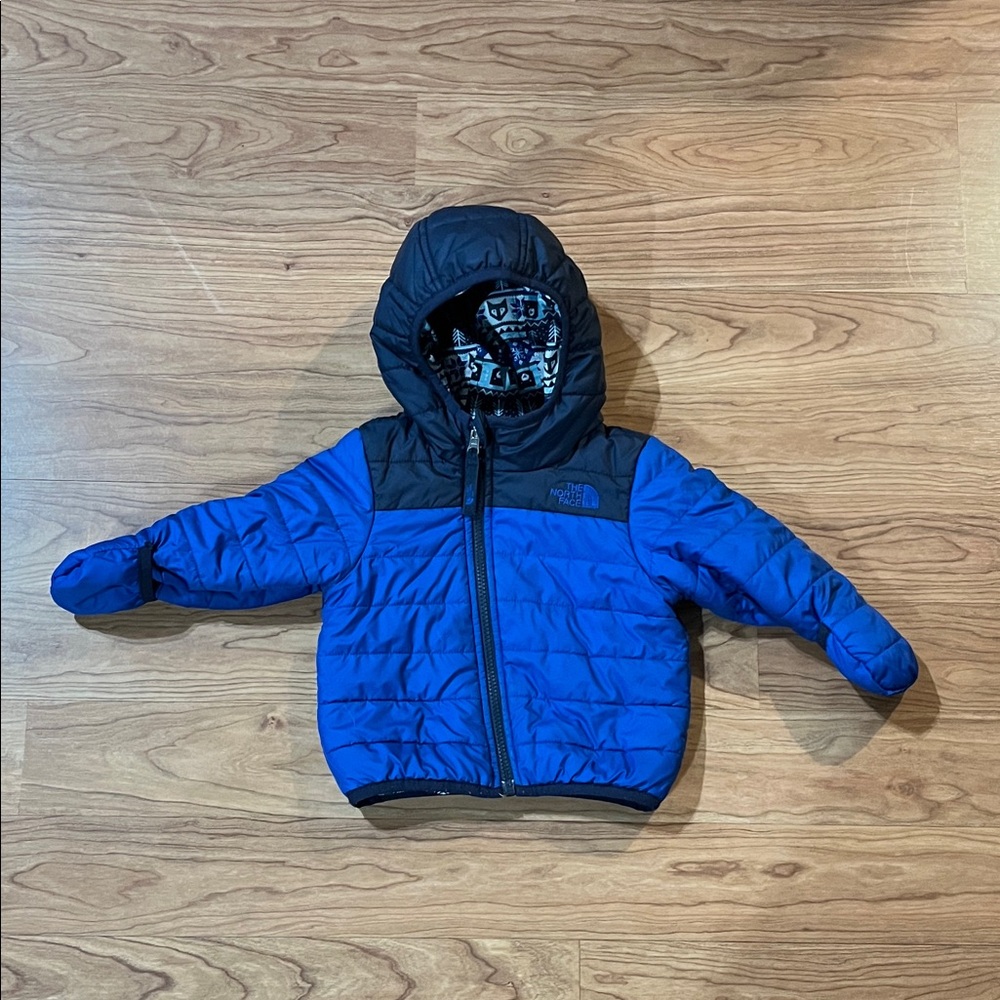 The North Face Kids' Blue and Black Hooded Jacket Reversible Childs